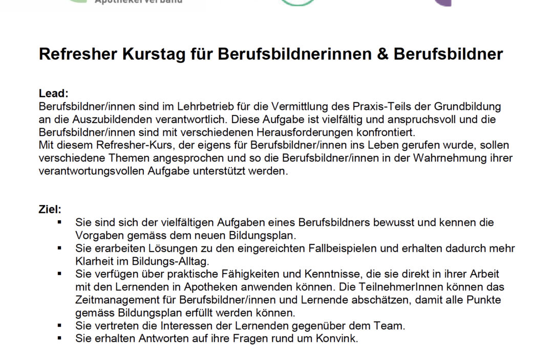  Refresher Kurstag für Berufsbildnerinnen & Berufsbildner 